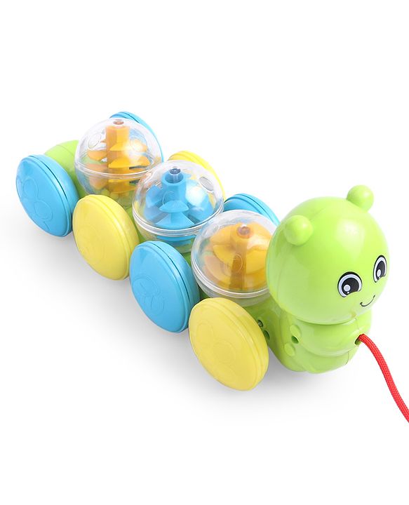 Babyhug Premium Caterpillar Pull Along Toy for Kids- Green| Pull String Plastic Pre-School Toys for Babies| Encourage Walking, Build Gross Motor Skills and Hand-Eye Coordination| BIS Certified| 18+ Months.