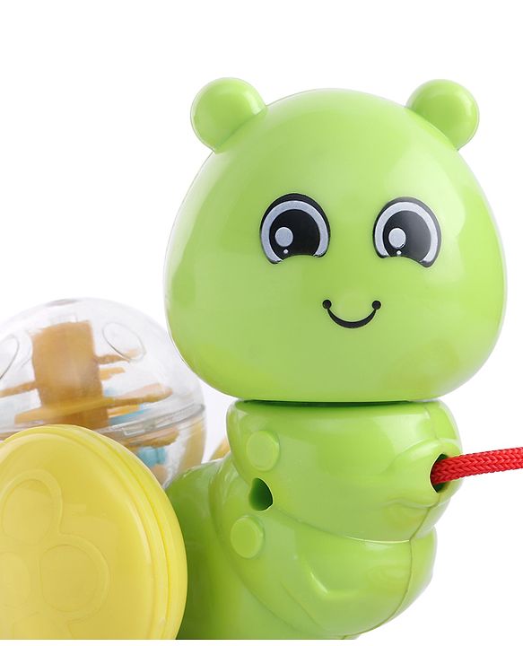 Babyhug Premium Caterpillar Pull Along Toy for Kids- Green| Pull String Plastic Pre-School Toys for Babies| Encourage Walking, Build Gross Motor Skills and Hand-Eye Coordination| BIS Certified| 18+ Months.