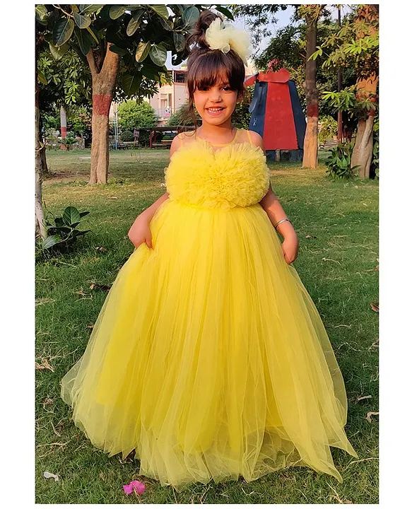 Lemon Yellow Tulle Gown | Party Gowns