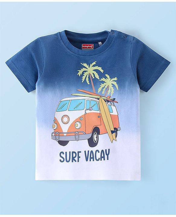 Babyhug 100% Cotton Half Sleeves T-shirt and Shorts Set - Blue & Beige