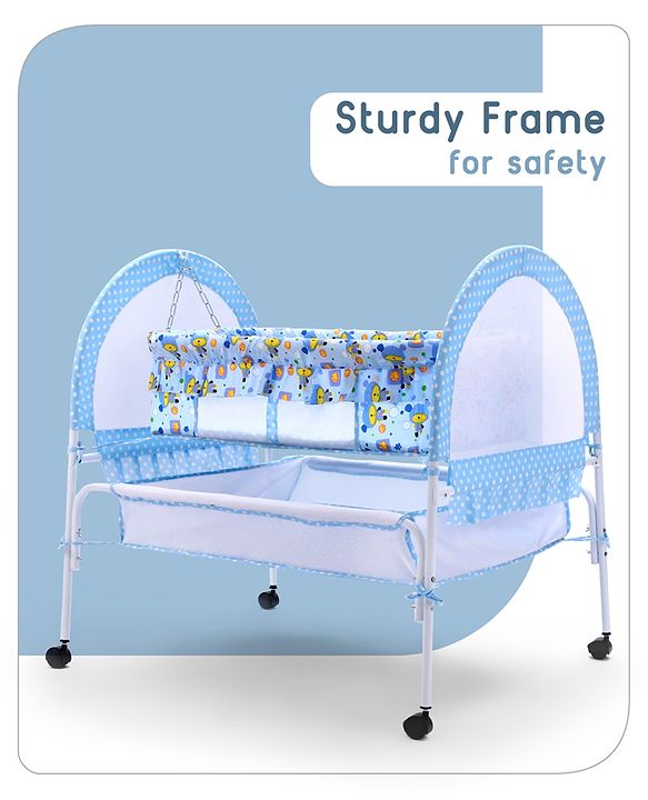 Babyhug Dream Time Cradle With Mosquito Net & Storage - Blue
