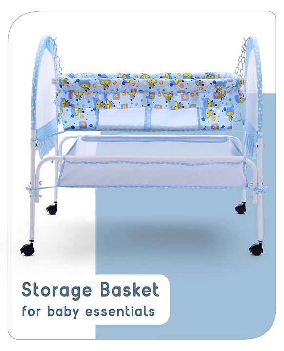 Babyhug Dream Time Cradle With Mosquito Net & Storage - Blue