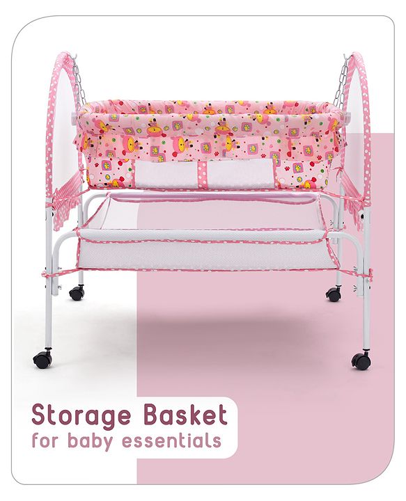 Babyhug Dream Time Cradle With Mosquito Net & Storage - Blue