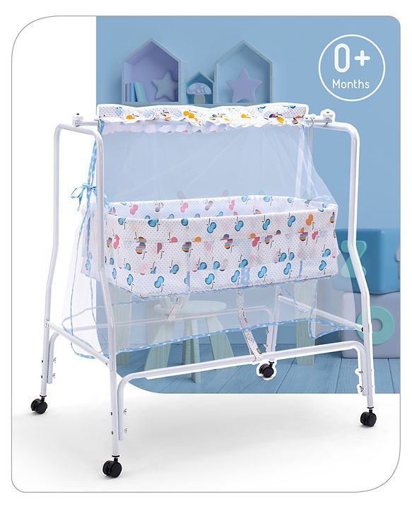 Babyhug Little Dreams Cradle with Mosquito Net & Wheels - Blue