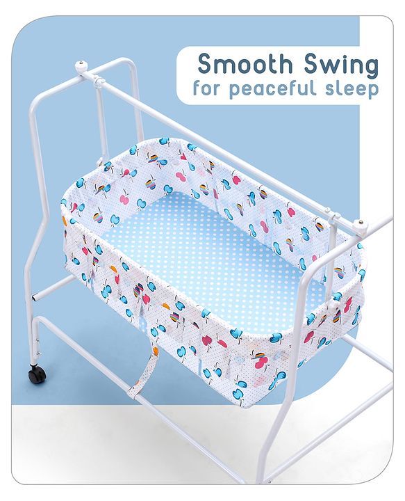 Babyhug Little Dreams Cradle with Mosquito Net & Wheels - Blue