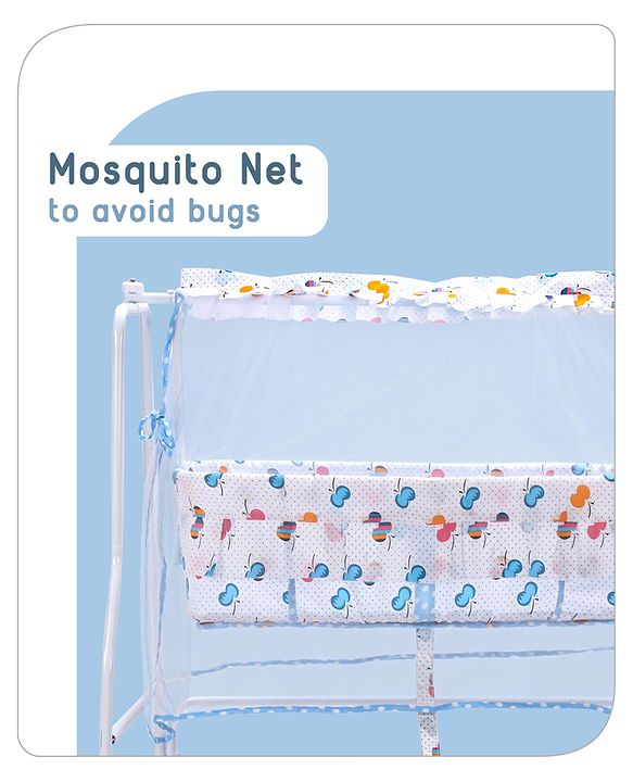 Babyhug Little Dreams Cradle with Mosquito Net & Wheels - Blue