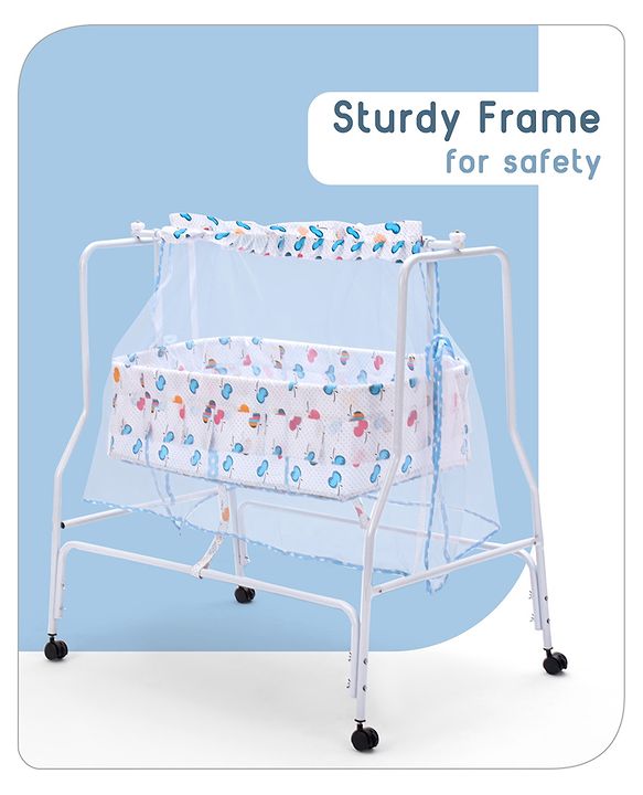 Babyhug Little Dreams Cradle with Mosquito Net & Wheels - Blue