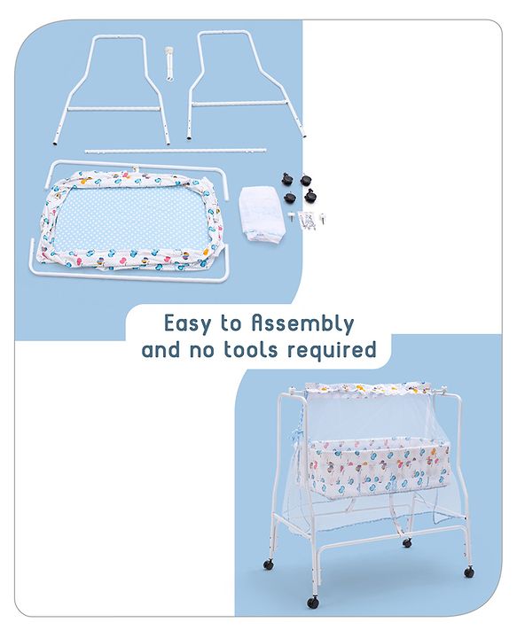 Babyhug Little Dreams Cradle with Mosquito Net & Wheels - Blue