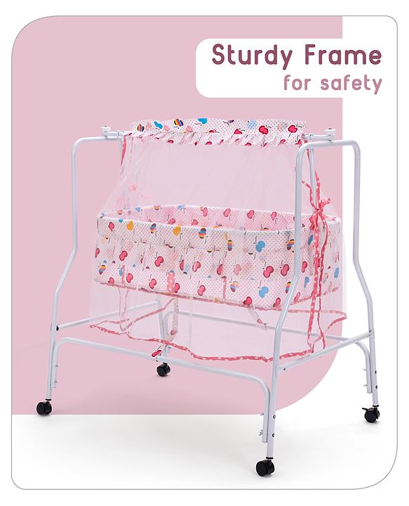 Babyhug Little Dreams Cradle with Mosquito Net & Wheels - Blue