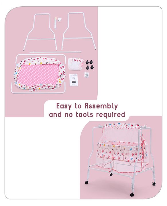 Babyhug Little Dreams Cradle with Mosquito Net & Wheels - Blue