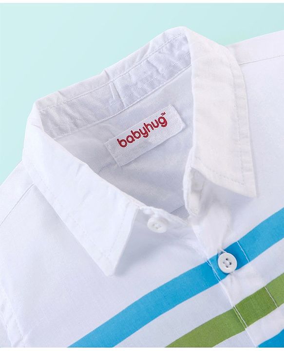 Babyhug 100% Cotton Woven Half Sleeve Striped Shirt - White & Blue