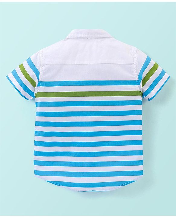 Babyhug 100% Cotton Woven Half Sleeve Striped Shirt - White & Blue
