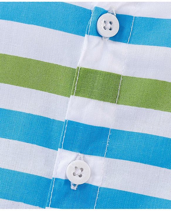 Babyhug 100% Cotton Woven Half Sleeve Striped Shirt - White & Blue