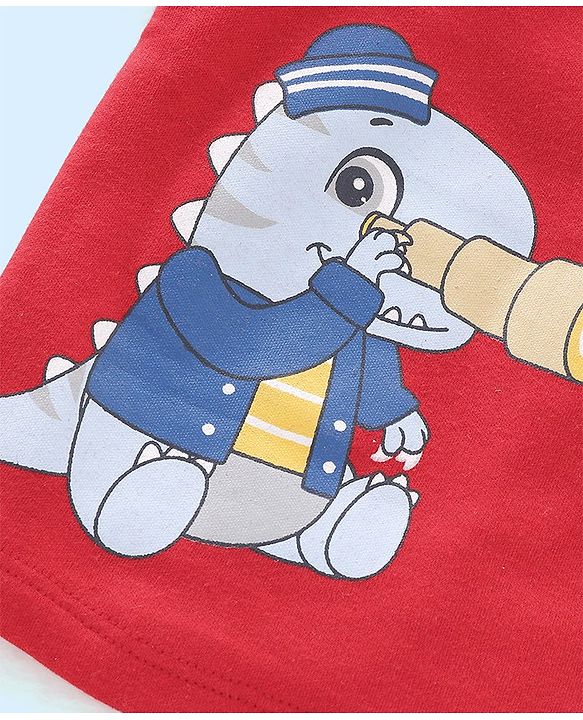 Babyhug 100% Cotton Antibacterial Half Sleeves Vests Dino Print Pack of 3 - Blue & Red