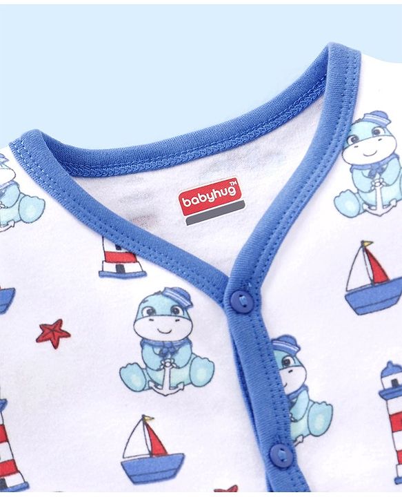 Babyhug 100% Cotton Antibacterial Half Sleeves Vests Dino Print Pack of 3 - Blue & Red
