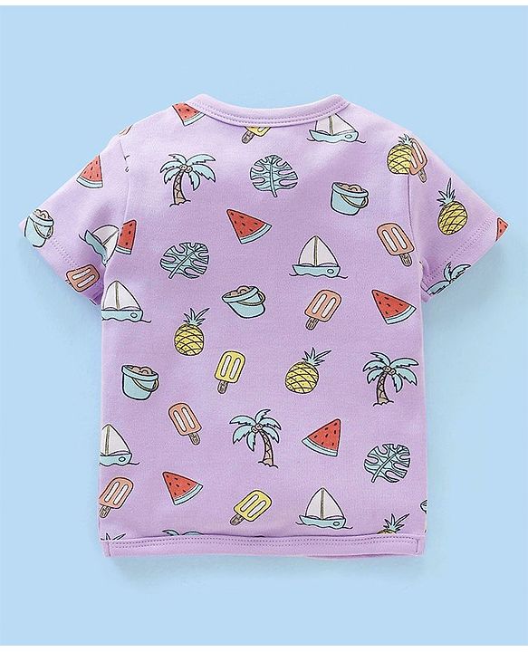 Babyhug 100% Cotton Antibacterial Half Sleeves Vests Boat & Palm Tree Print Pack of 3 - Purple & Yellow