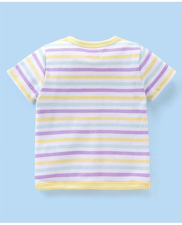 Babyhug 100% Cotton Antibacterial Half Sleeves Vests Boat & Palm Tree Print Pack of 3 - Purple & Yellow
