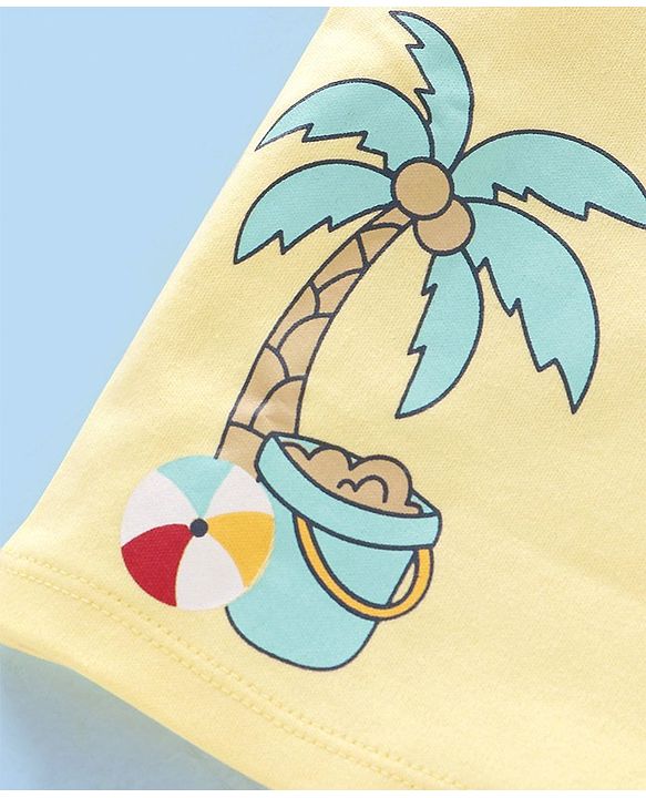 Babyhug 100% Cotton Antibacterial Half Sleeves Vests Boat & Palm Tree Print Pack of 3 - Purple & Yellow