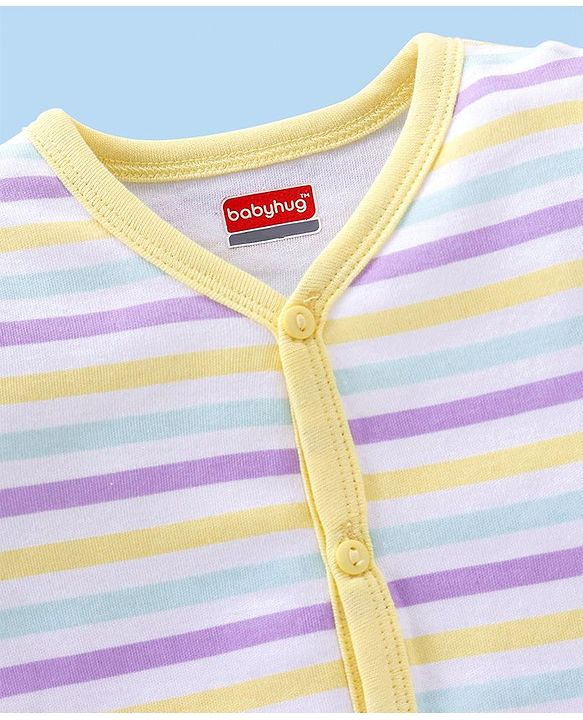 Babyhug 100% Cotton Antibacterial Half Sleeves Vests Boat & Palm Tree Print Pack of 3 - Purple & Yellow