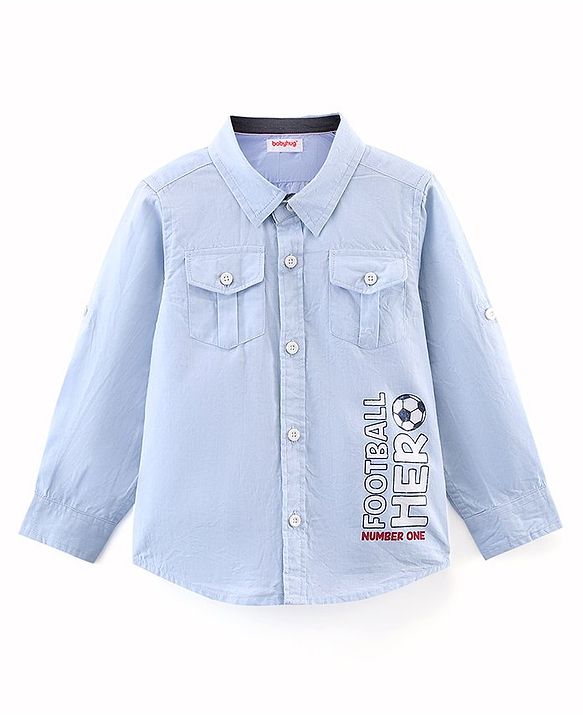 Babyhug 100% Cotton Woven Full Sleeve Football Print Shirt - Blue