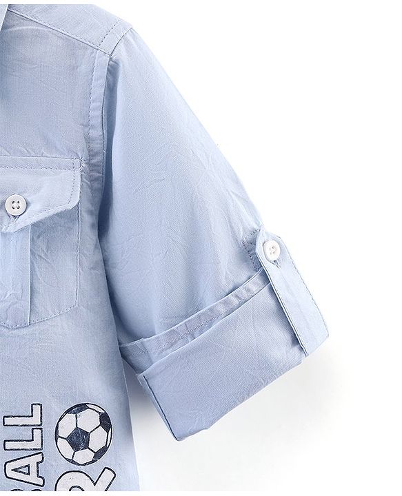 Babyhug 100% Cotton Woven Full Sleeve Football Print Shirt - Blue