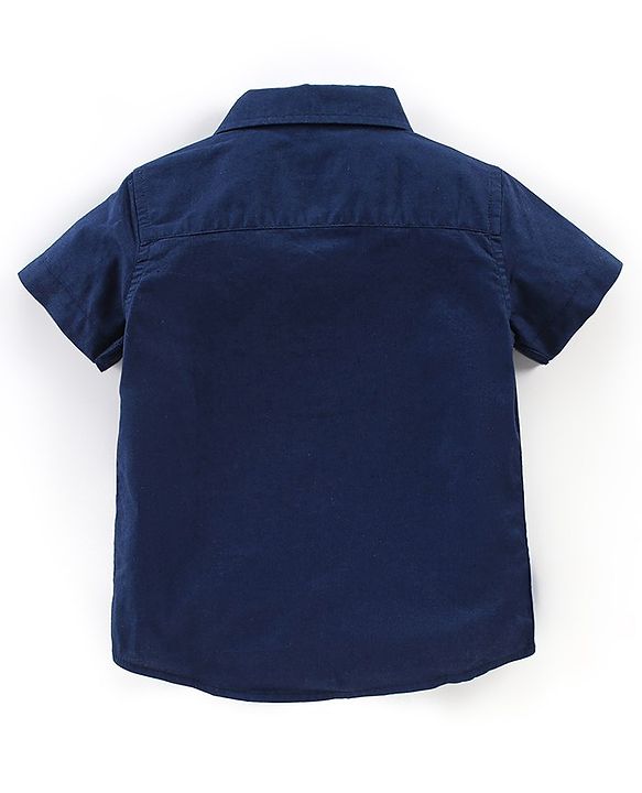 Babyhug 100% Cotton Woven Half Sleeves Shirt Lion Pocket Print - Navy Blue