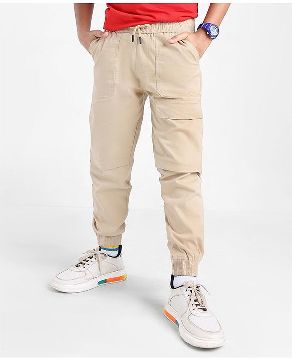 Pine Kids Cotton Elastane Pant With Soft Handfeel And Solid Colour - Beige