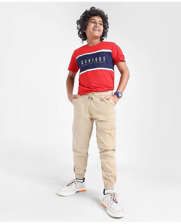 Pine Kids Cotton Elastane Pant With Soft Handfeel And Solid Colour - Beige