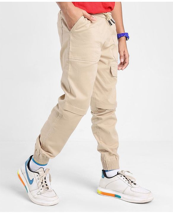 Pine Kids Cotton Elastane Pant With Soft Handfeel And Solid Colour - Beige