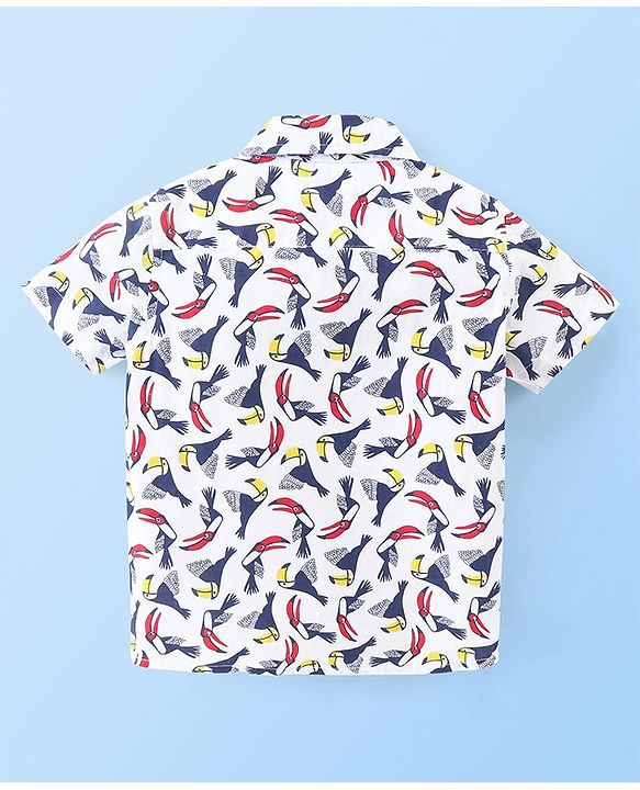 Babyhug 100% Cotton Woven Half Sleeves Bird Print Shirt - White