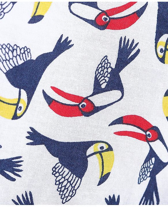 Babyhug 100% Cotton Woven Half Sleeves Bird Print Shirt - White