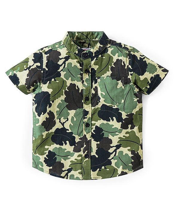 Babyhug 100% Cotton Half Sleeves Shirt With Leaves Print - Green