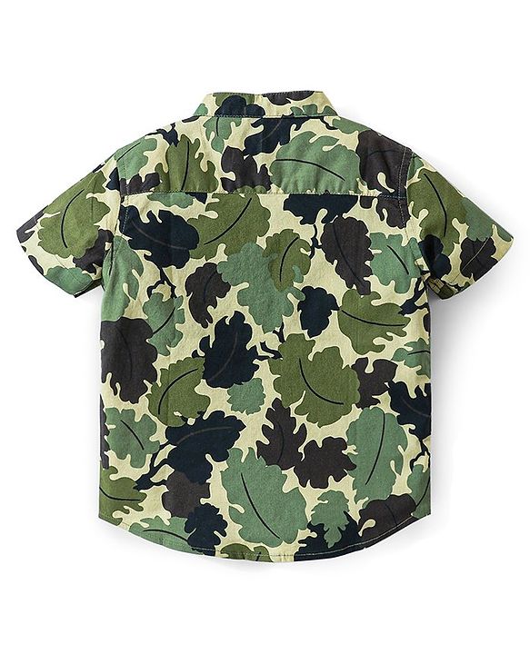 Babyhug 100% Cotton Half Sleeves Shirt With Leaves Print - Green