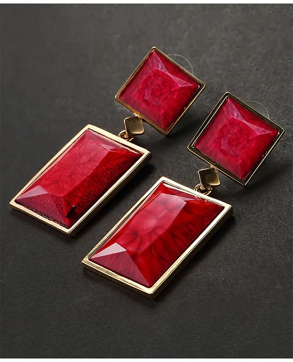 Buy Bindhani Gold-Plated Sparkle Stone Earrings (Red & Black)