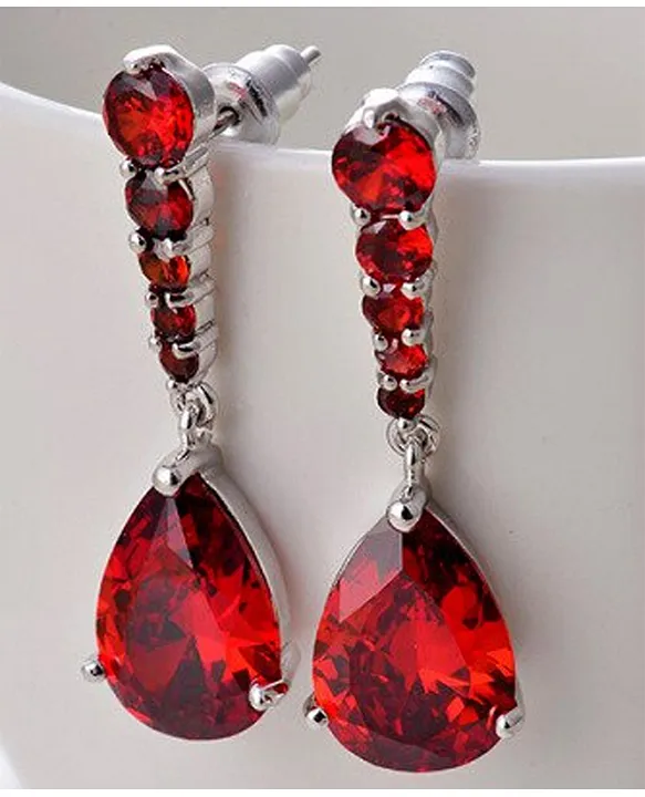 Red Clip On Gold Dangle Rhinestone Prom Long Crystal Pageant Earrings 3” |  eBay