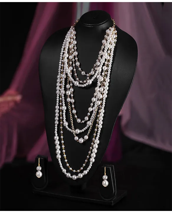 Aamani Grey Pearl Long Necklace Set