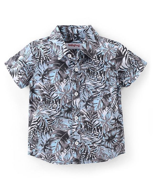Babyhug 100% Cotton Woven Half Sleeves Regular Shirt Tropical Print - Grey