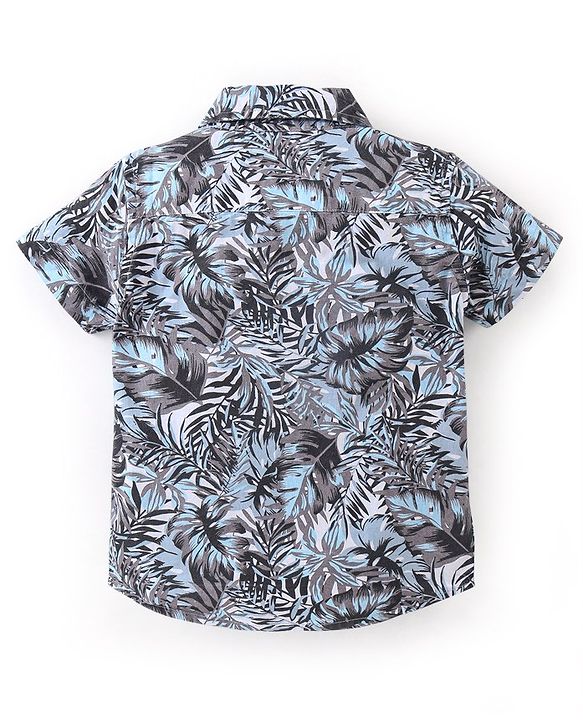 Babyhug 100% Cotton Woven Half Sleeves Regular Shirt Tropical Print - Grey