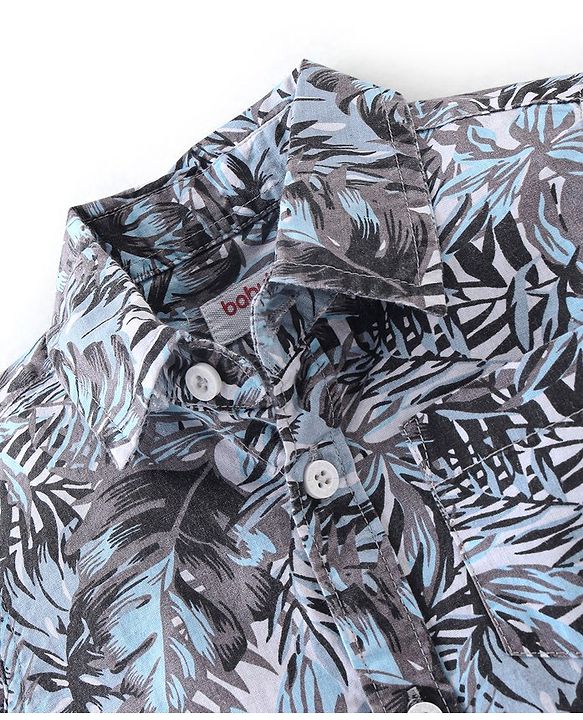 Babyhug 100% Cotton Woven Half Sleeves Regular Shirt Tropical Print - Grey