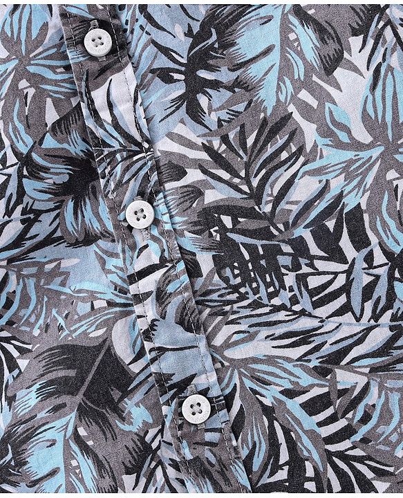 Babyhug 100% Cotton Woven Half Sleeves Regular Shirt Tropical Print - Grey