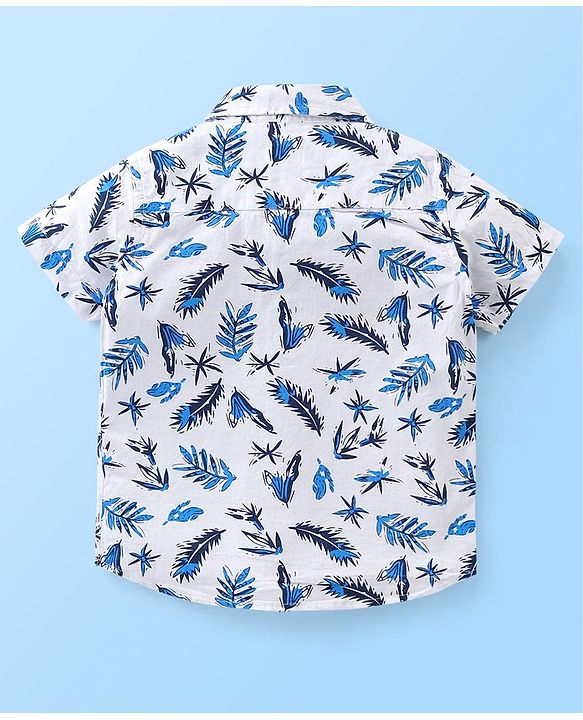 Babyhug Cotton Woven Half Sleeves Regular Collar Shirt Leaves Print- White