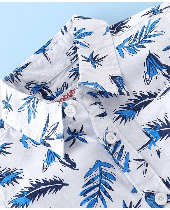 Babyhug Cotton Woven Half Sleeves Regular Collar Shirt Leaves Print- White