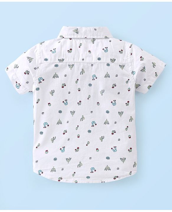 Babyhug 100% Cotton Woven Half Sleeves Regular Shirt Cactus Print - White