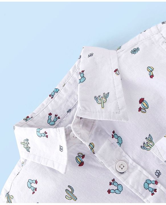 Babyhug 100% Cotton Woven Half Sleeves Regular Shirt Cactus Print - White