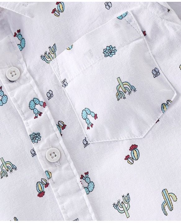 Babyhug 100% Cotton Woven Half Sleeves Regular Shirt Cactus Print - White
