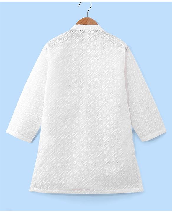 Babyhug 100% Cotton Woven Full Sleeves Leaf Embroidered Kurta with Pyjama Set - White