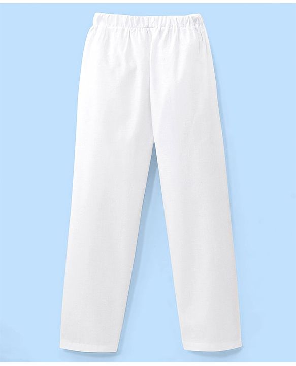 Babyhug 100% Cotton Woven Full Sleeves Leaf Embroidered Kurta with Pyjama Set - White