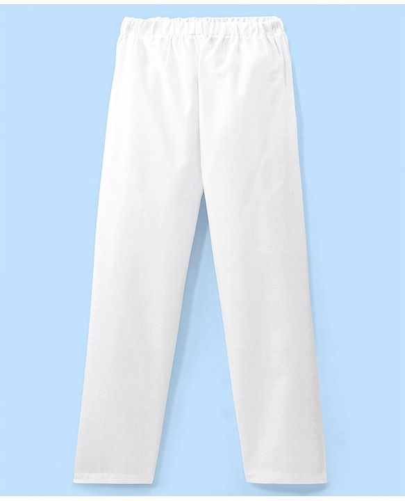 Babyhug 100% Cotton Woven Full Sleeves Square Embroidered Kurta with Pyjama Set - White