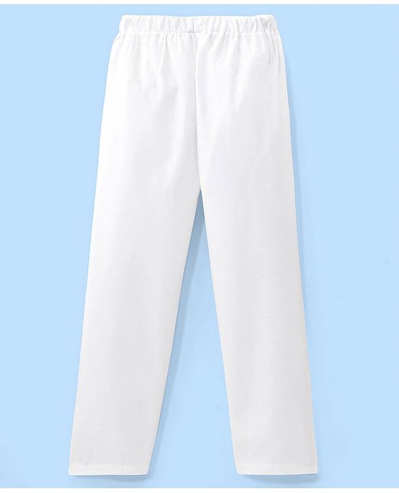 Babyhug 100% Cotton Woven Full Sleeves Square Embroidered Kurta with Pyjama Set - White