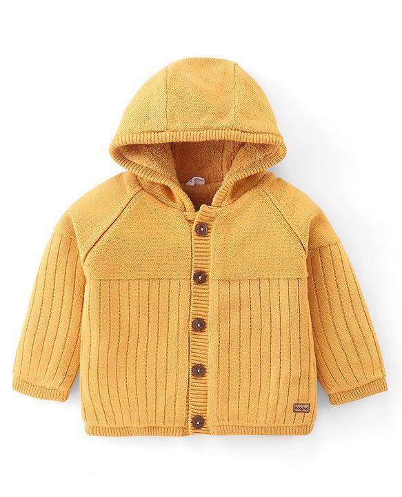 Babyhug Full Sleeves Hooded Sweater Solid- Yellow